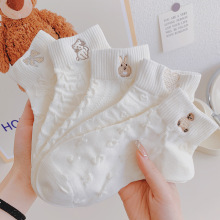 小熊袜子女纯棉批发春夏季ins潮网红款韩国日系可爱白色短筒短袜