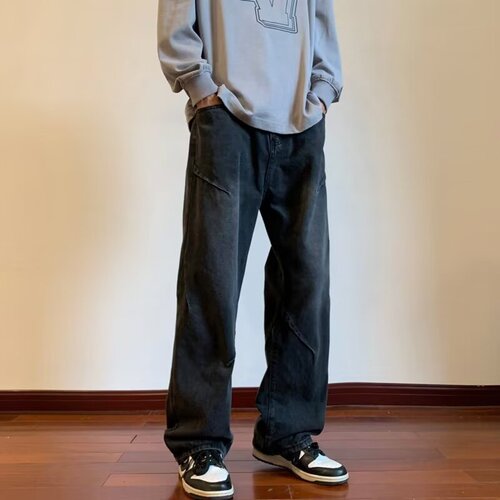 Men's Wide-Leg Denim Pants, Loose-Fit Straight Cut, American-Style High-Street Look—Spring/Summer Edition Cargo Pants