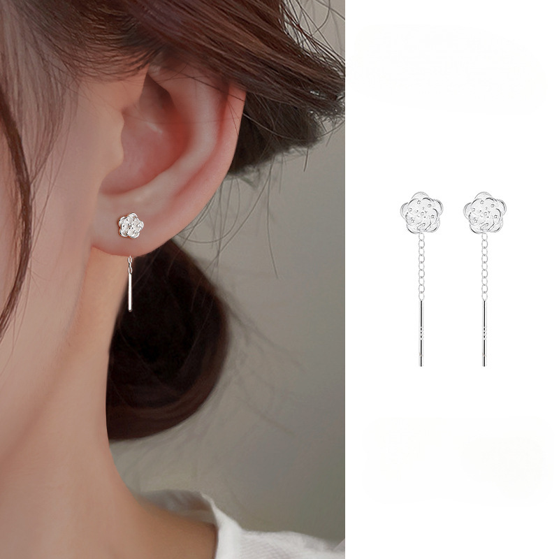 925 plata esterlina camellia orejas agujeros de orejas pendientes de nicho diseño de plata esterlina orejas mujeres 2024 nuevas joyas