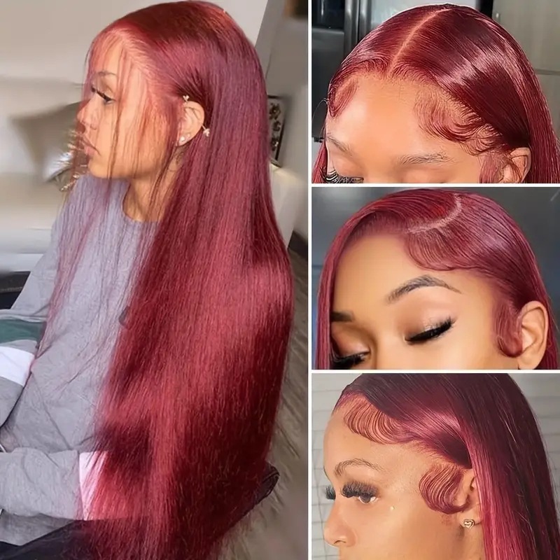 Parrucca in stile europeo-americano con bordo in pizzo, capelli sintetici lunghi e lisci, copertura completa della testa, riga centrale, popolare in Africa, taglia media._voghion.com