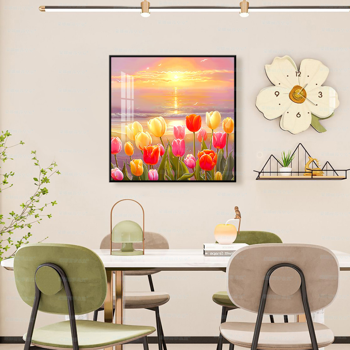 [Algodón importado] Mona Lisa real bordado cruzado Tulipanes en el sol amanecer hermosa decoración simple hecha a mano