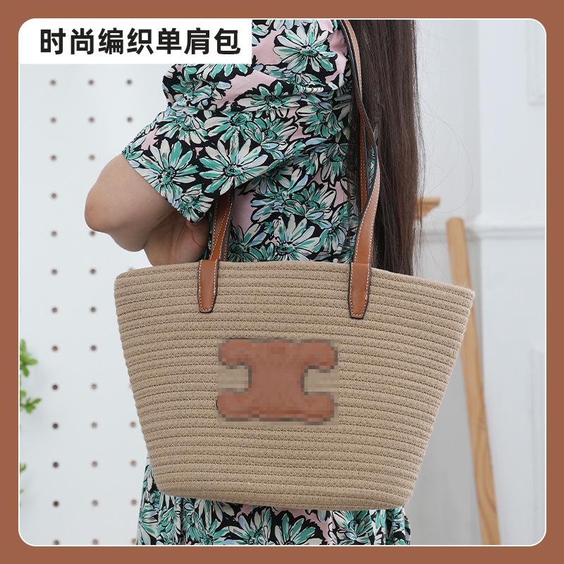 新款棉绳编织单肩包大容量通勤女生托特包手提海边度假拍照沙滩包