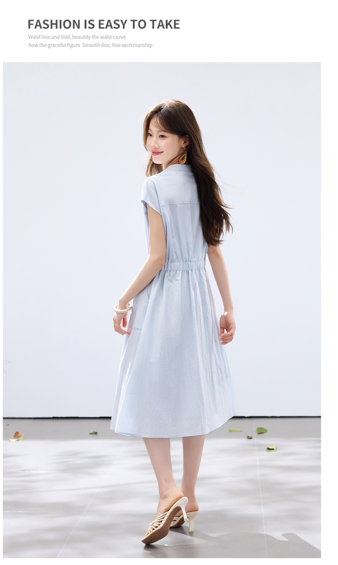 Đầm maxi nữ thắt eo cao, thiết kế quá gối, thêu hoa tinh tế phong cách trưởng thành — xanh lam, màu trắng chi tiết 26