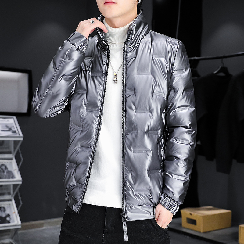 Trajes de invierno transfronterizos chaqueta de plumón de cara brillante hombre corto cuello vertical otoño y invierno grueso chaqueta caliente de tendencia de arroz blanco