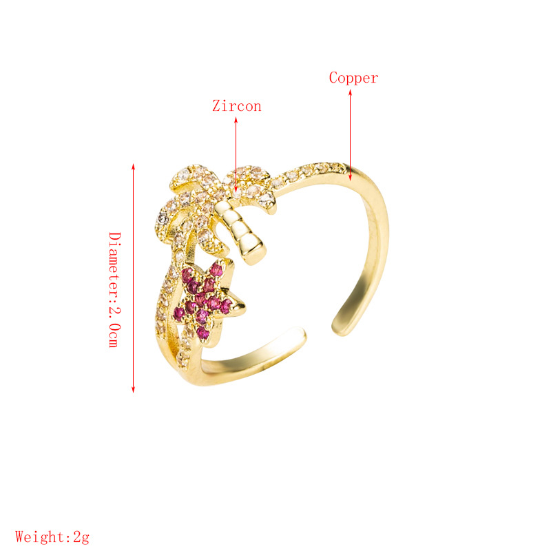 Fashion Copper Gold-plated Micro-inlaid Zircon Palm Tree Starfish Shape Ring display picture 1