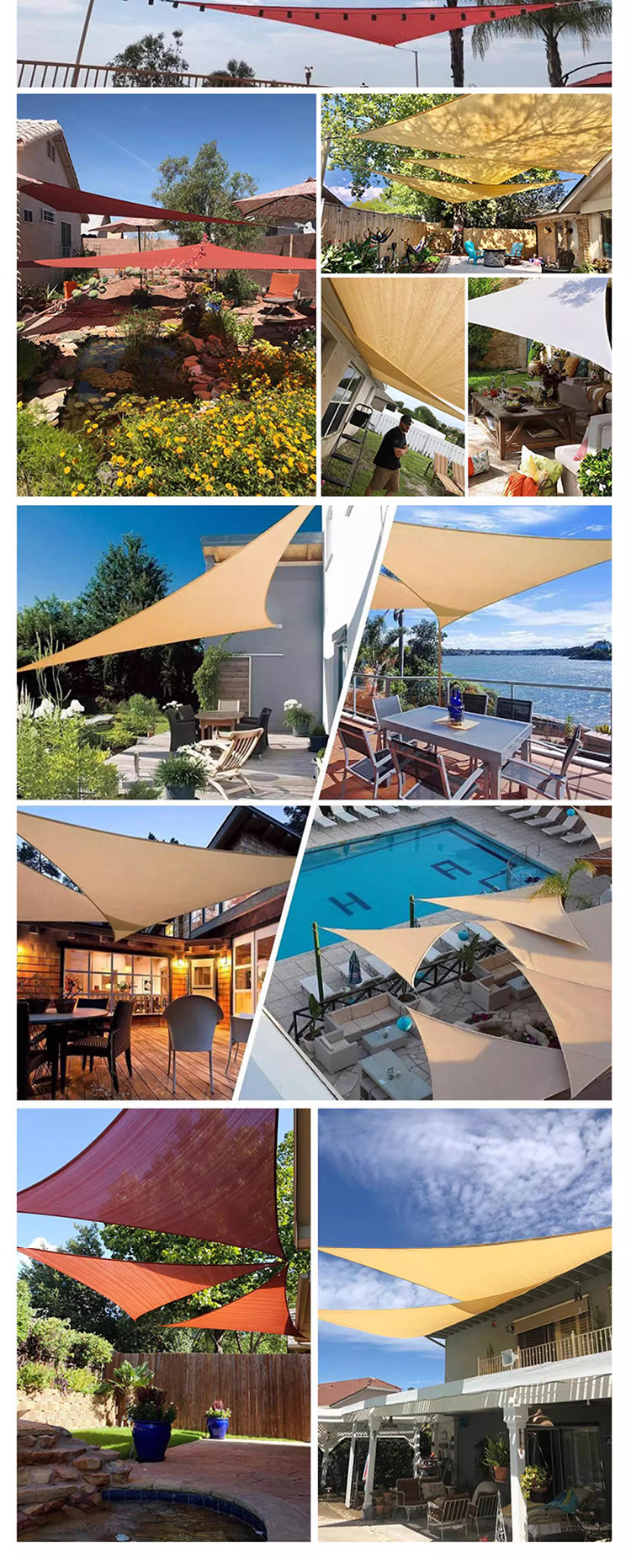 Foreign Trade Cross-Border Multi-Color Triangular Sunshade Sail with Installation Accessories, Uv Protection, 420D Oxford Cloth Waterproof Canopy