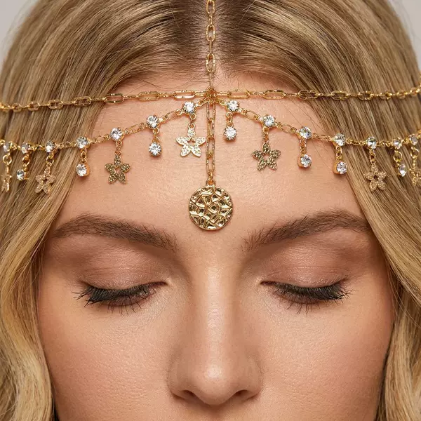 European and American Cross-Border Fashion Jewelry, Exotic Style, Diamond-Encrusted Chain Forehead Ornament, Personalized Bridal Hairband Accessories, Versatile