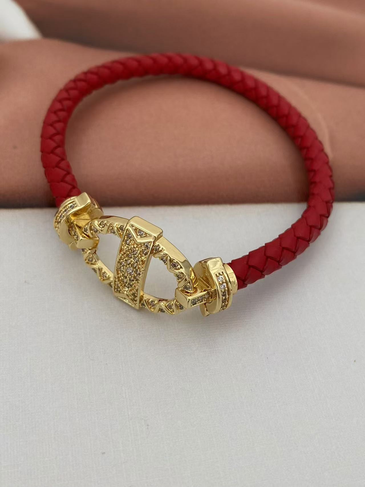 Vintage Style Classic Style Geometric Zircon Leather Rope Copper Woven Chain String Bracelets Wholesale display picture 9