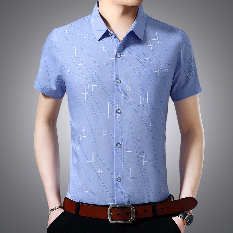 Men's Lapel Shirt, Men's No-Iron Casual Trendy Seamless Middle-Aged Bottoming Shirt, Short-Sleeved Shirt, Men's Simple and Casual