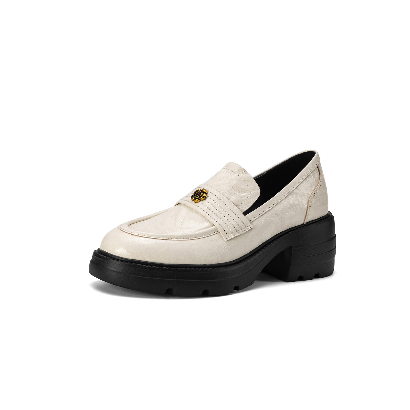 Giày loafer nữ mũi tròn gót vuông dày đế cao 6 cm da cừu — màu nâu
