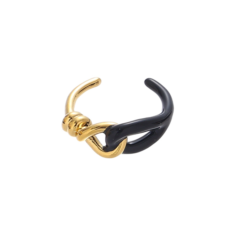 Moda retro europea y americana de latón galvanizado oro real de alta calidad gota de aceite anillo abierto diseño personalizado anillo negro para las mujeres