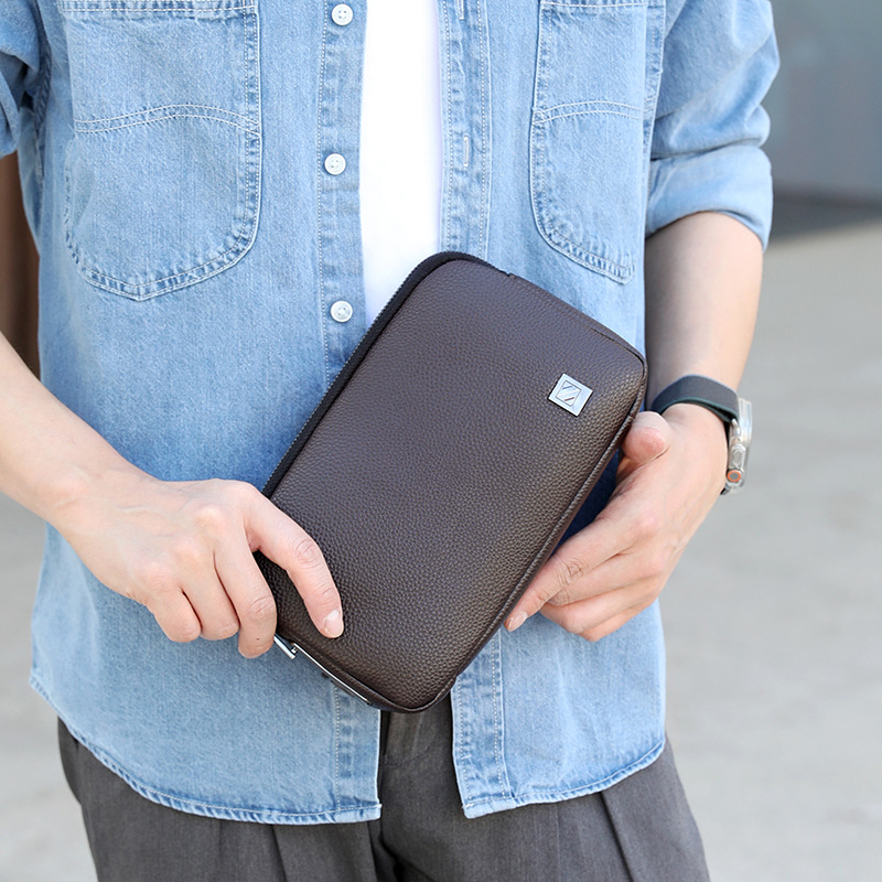 브라운 지문 잠금 핸드백