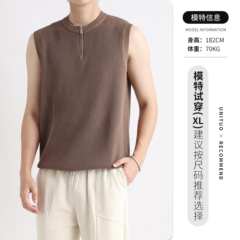 Suéter de seda de hielo, deportes, fitness, camiseta, chaleco, sensación avanzada, top con cuello de polo de secado rápido para hombres, camiseta sin mangas para hombres