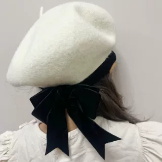 儿童帽子女批发秋冬新款韩系毛呢丝绒蝴蝶结时尚甜美羊毛贝雷帽