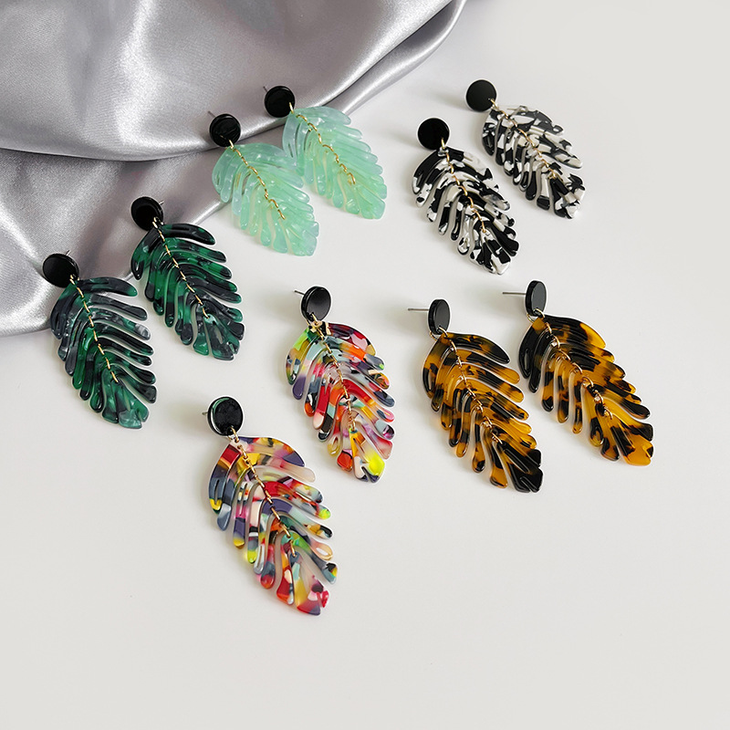 1 Pair Quantity 1 Pair Fashion Leaf Acetic Acid Sheets Plating Women's Drop Earrings