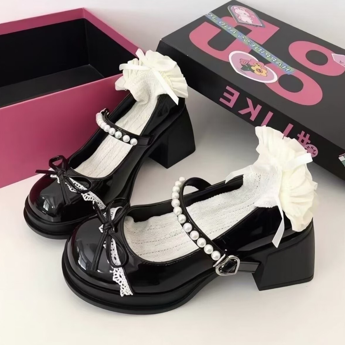 French Retro Silver Mary Jane Shoes for Women 2026 Autum New Thick-Soled Thick-Heeled High-Heeled Shoes with Skirt and Small Leather Shoes