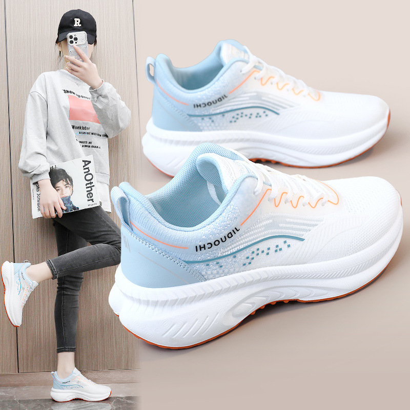 Spring New Sports Women's Shoes, White Trendy Casual Thick-Soled White Shoes, Soft Mesh Breathable Running Shoes Wholesale