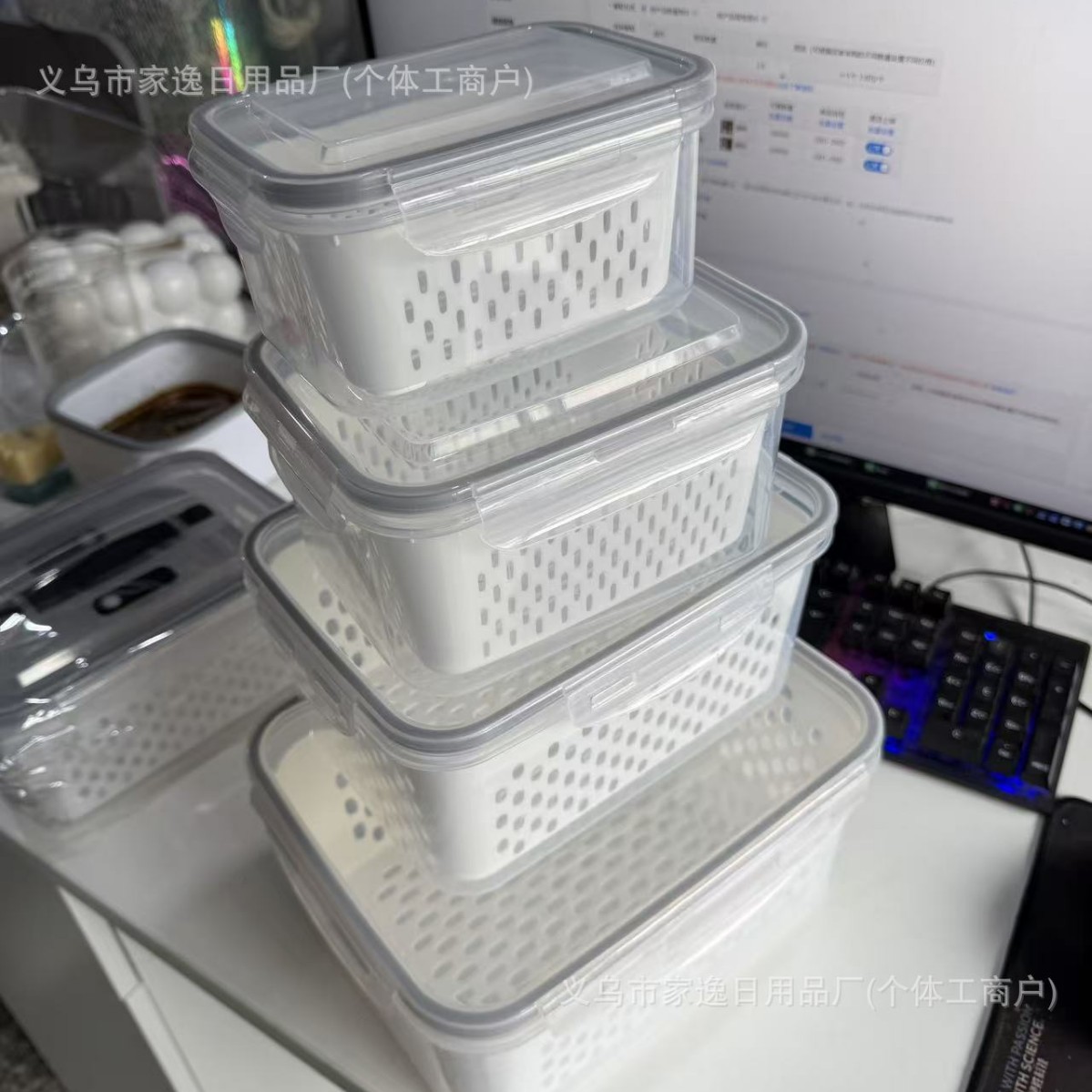 Certificado por FCM para refrigeración transfronteriza congelación sellada refrigerador de drenaje caja de frutas frescas cocina especial de grado alimenticio