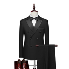 戗驳领双排六粒扣礼服艺考演出西服二件套装男士结婚主持人修身