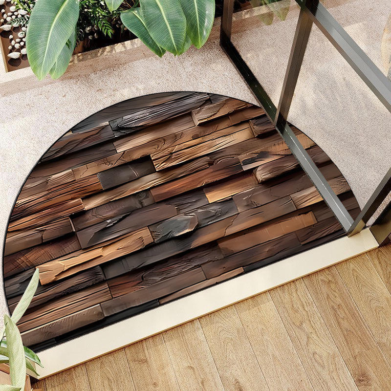 Alfombra de entrada semicircular estilo americano vintage de Amazon Temu, alfombra de terciopelo cristalino, resistente a la suciedad, a prueba de polvo, fácil de mantener.