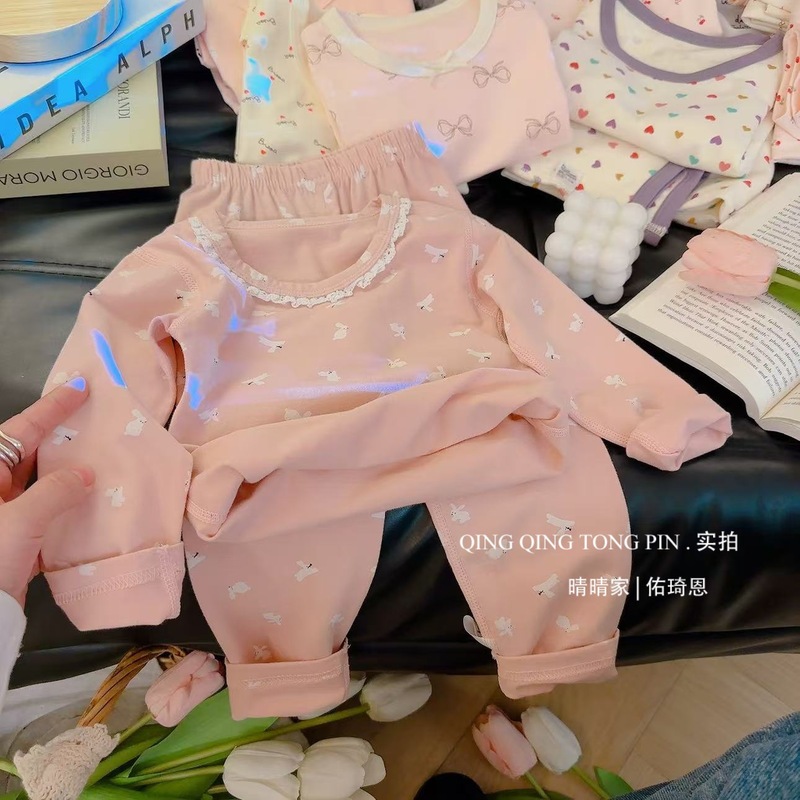 其其宝宝儿童莱卡亲肤韩系家居服2025春款男女童睡衣秋衣秋裤套装|undefined