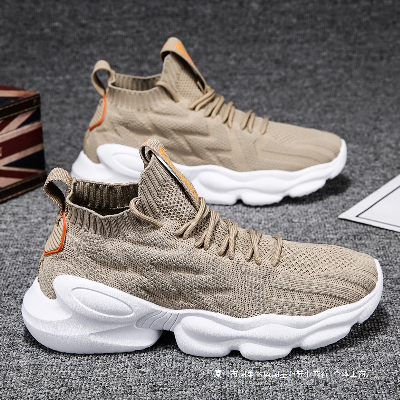 Men's Socks Shoes 2025 Summer Autumn Breathable Running Height-Increasing Sports Casual Fly-Knit Men's High-Top Mesh Shoes Dad Trendy Shoes