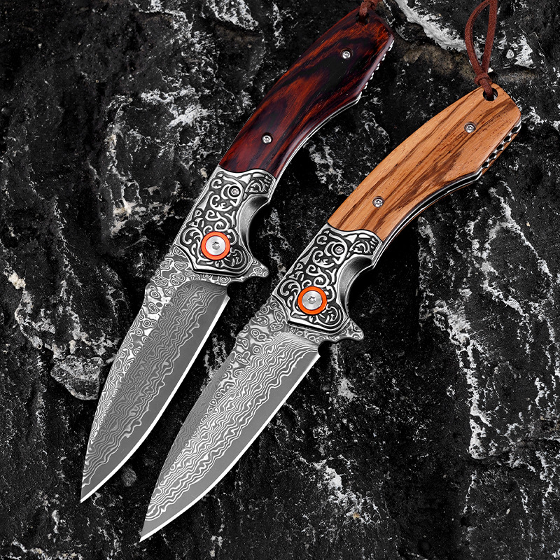 甩刀黄铜冷钢高硬度防身刀折叠小刀子折刀户外刀折大马士革折叠刀