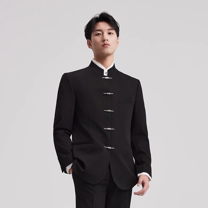 Thin Chinese-Style Suit Set for Young Men, Chinese Stand Collar, New Chinese-Style Groom's Suit, Chinese-Style Tang Suit Thin Chinese-Style Suit Set for Young Men, Chinese Stand Collar, New Chinese-Style Groom's Suit, Chinese-Style Tang Suit