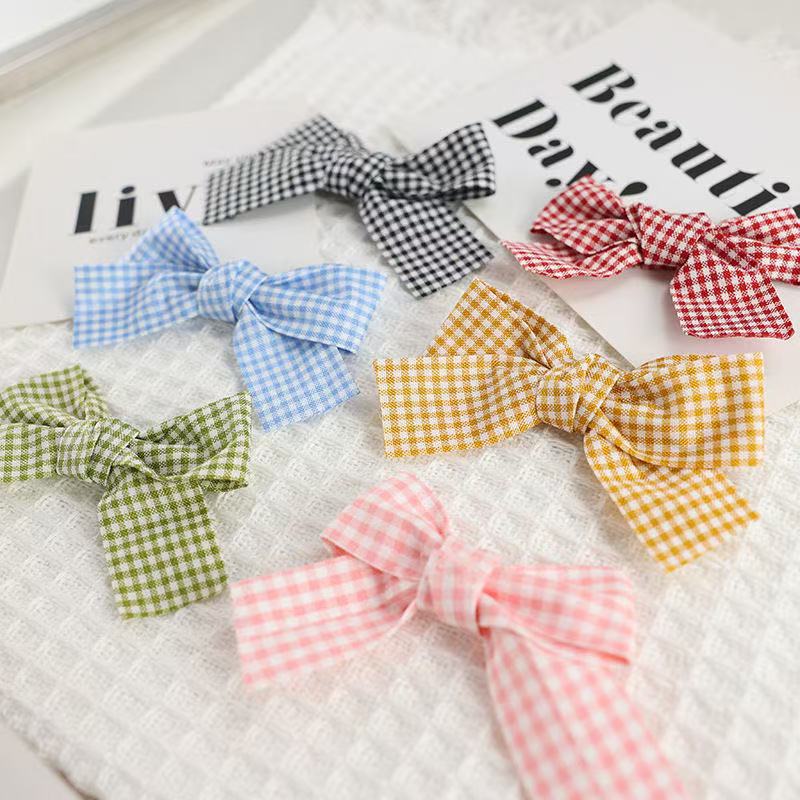 Girls Plaid Fabric Woven Bow Jewelry DIY Hole Shoe Accessories Clothing Accessories Ins Hair Accessories Clip Accessories