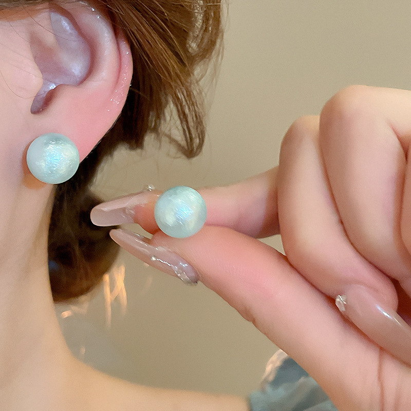 Pendientes de borla de flores de tul de aguja de plata Pendientes de súper hada verde menta fresca Pendientes de diseño exagerado de nicho