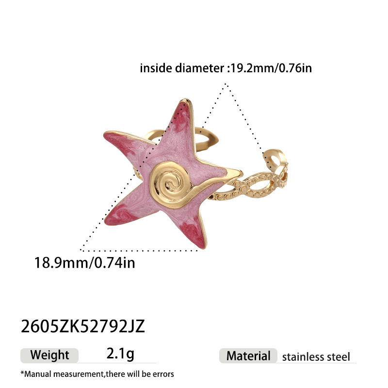 TENA estrellas de mar transfronterizas de acero inoxidable goteo de aceite anillo de rosca de mar nicho serie de mar in viento joyas mujeres