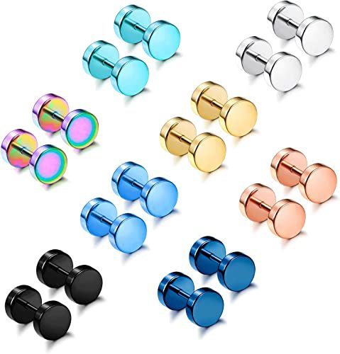 Barbell ear studs, dumbbell cross-shaped earrings, two-ended round cookie earrings, stainless steel threaded screw-back ear hooks