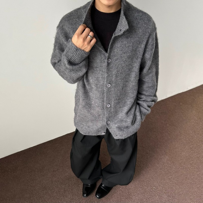 美式复古美拉德棕色毛衣男款秋冬新款松弛感小众设计宽松开衫外套|undefined