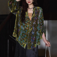 【花窗影】新中式丝绒衬衫女国风女装上衣2025秋季新款潮宽松外套