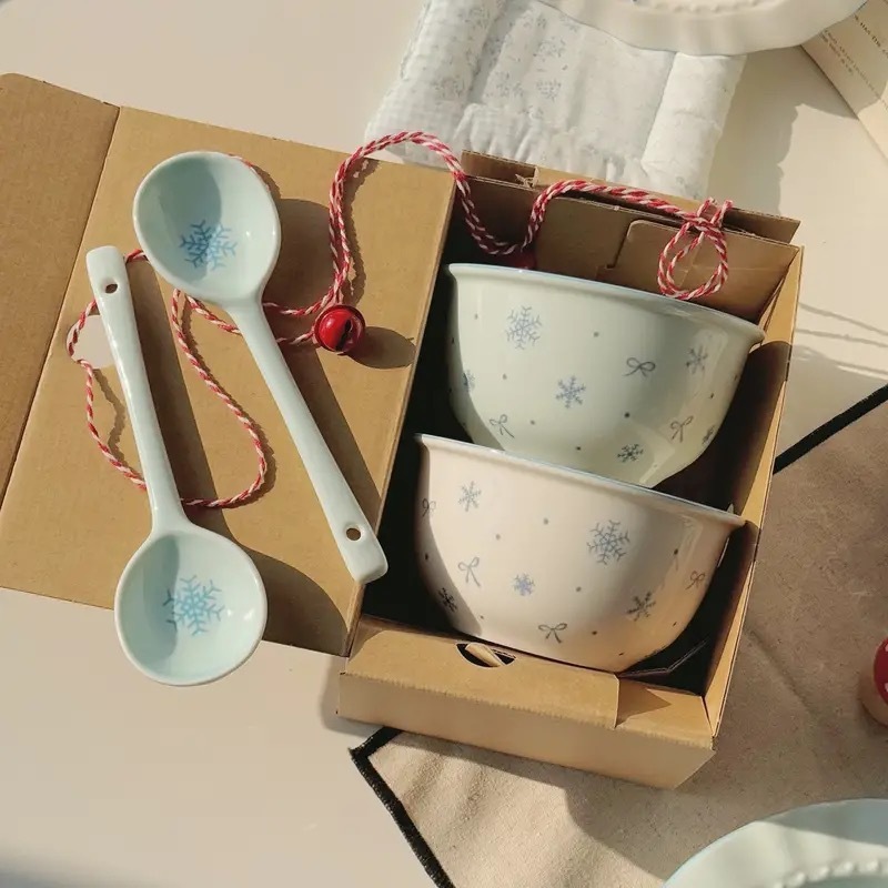 【初雪】新款高温釉下彩陶瓷餐具套装ins风奶蓝色简约家用碗盘|undefined