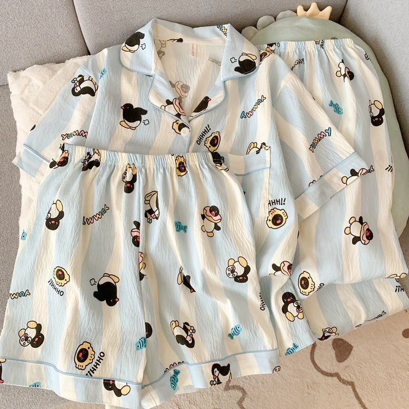 Пижамный комплект Hello Kitty 3 предмета, марля хлопок, короткий рукав, японский стиль лета