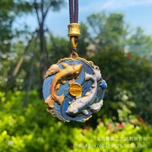 厂家批发彩绘立体双面雕刻双鱼挂件钥匙扣男女通用礼品用品项链挂