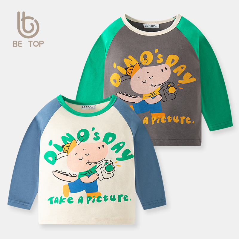 Camiseta de algodón para niños de estilo coreano superior patrón de dibujos animados de primavera y otoño camisa de manga larga de fondo para niños entrega de una pieza