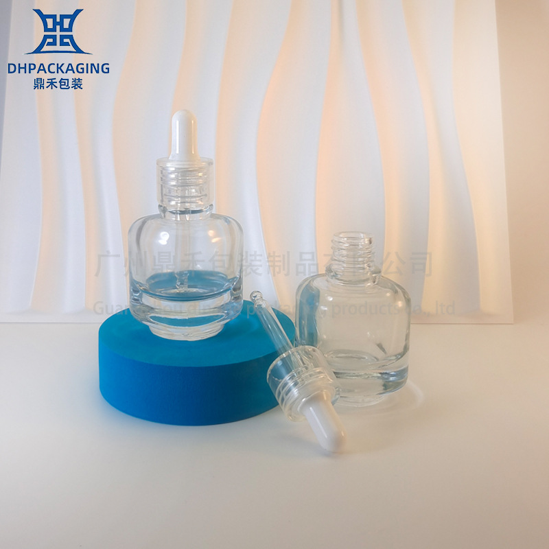 现货30ml 玻璃滴管透明胶头精华液瓶平肩厚底滴管原液水乳液 瓶子