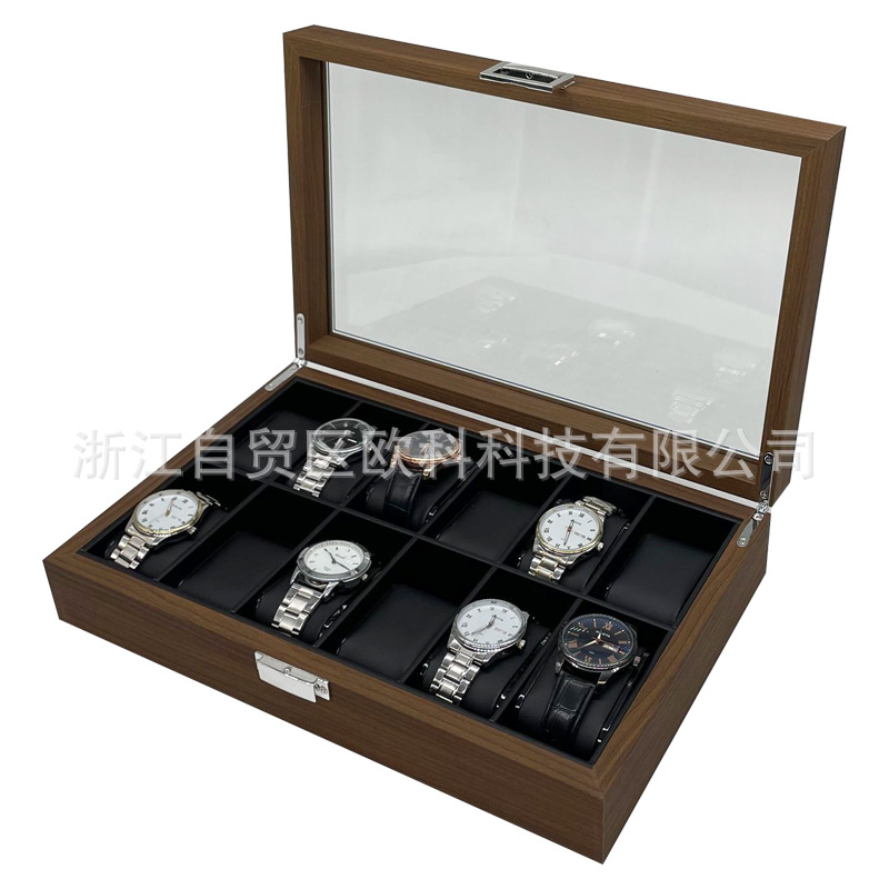 现货批发黑胡桃木质12位手表腕表收纳展示礼品盒12只装手表盒