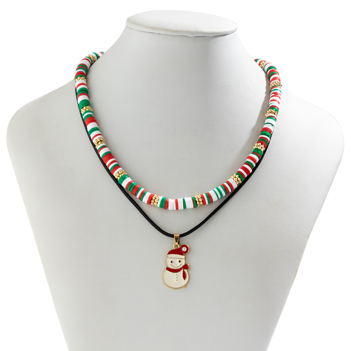 Christmas Beaded Choker Necklace With Crystal Snowman Charms_voghion.com