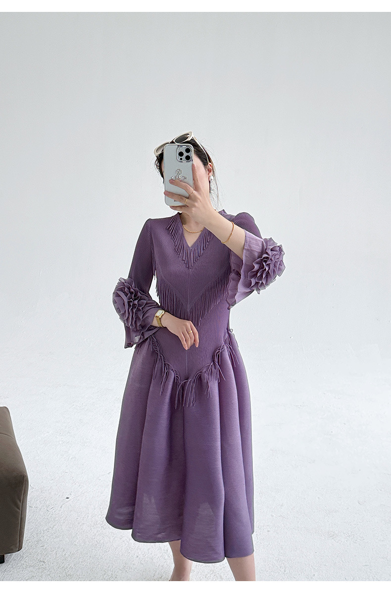 Đầm ôm body nữ thêu hoa tua rua kiểu dáng thanh lịch — Màu đen chi tiết 12