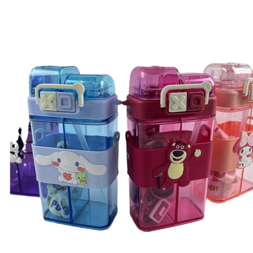 Cartoon Plastic Cup Cute Dual-Drinking Cup Portable On-the-Go Cup High-End Sipper Cup TH02122