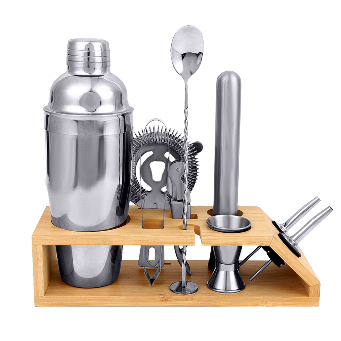 Juego Completo de Cóctel Boston Shaker con Base de Bambú