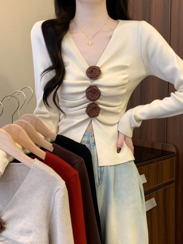 咖色美拉德短款长袖上衣女早秋琥珀流光风打底衫绝美巨好看小毛衣|undefined