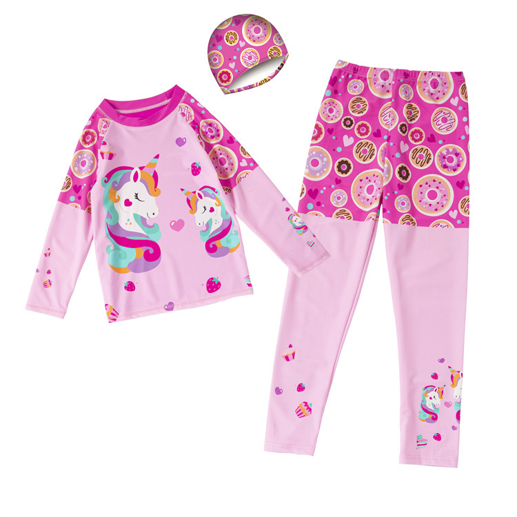 Traje de baño para niños de manga larga para niñas pequeño mediano y grande de una pieza de protección solar de dibujos animados bañador estudiante Hot Spring traje de baño de secado rápido al por mayor