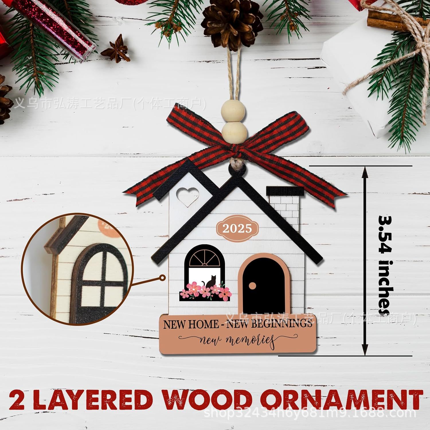 Decoración colgante 2026 nuevo mejor regalo de mudanza decoración de madera decoración para el hogar decoración del árbol de Navidad rojo