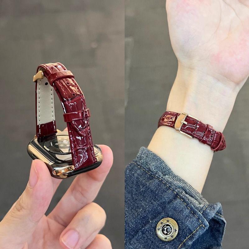 Suitable for Apple Watch Iwatchs10/S11 New Bamboo Leather Pattern 8 Calfskin High-End Genuine Leather Strap S9