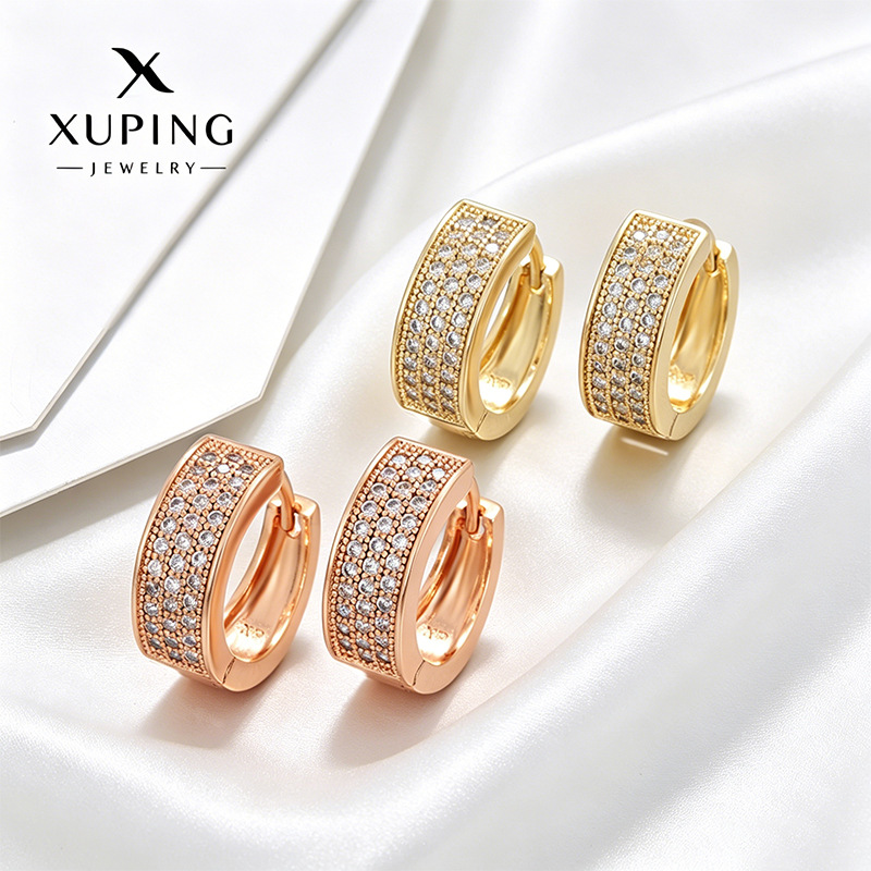Xuping Europa y los Estados Unidos transfronterizos geométricos círculo de aleación de cobre moda incrustado aretes de gemas artificiales pendientes de orejas al por mayor mujeres