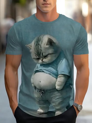Temu cross-border e-commerce short-sleeve 3D digital printing cartoon animal print T-shirt summer crew neck men's top wholesale